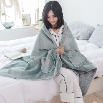 에코라이프 따뜻한 투포켓 단추 망토 담요(80*200) CBH582